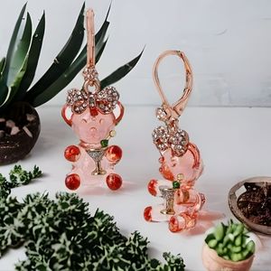 Nwt Betsey Johnson Drop earrings, pnk gummy bear martini and glistening pave bow